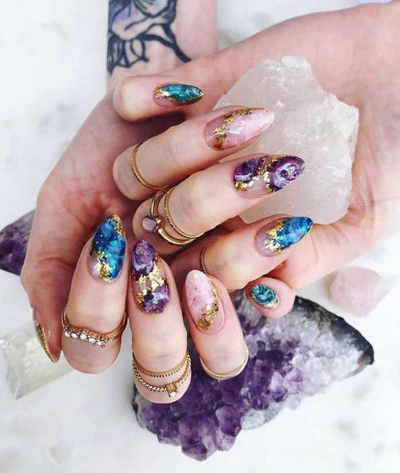 Geode Acrylic Nail Set 6