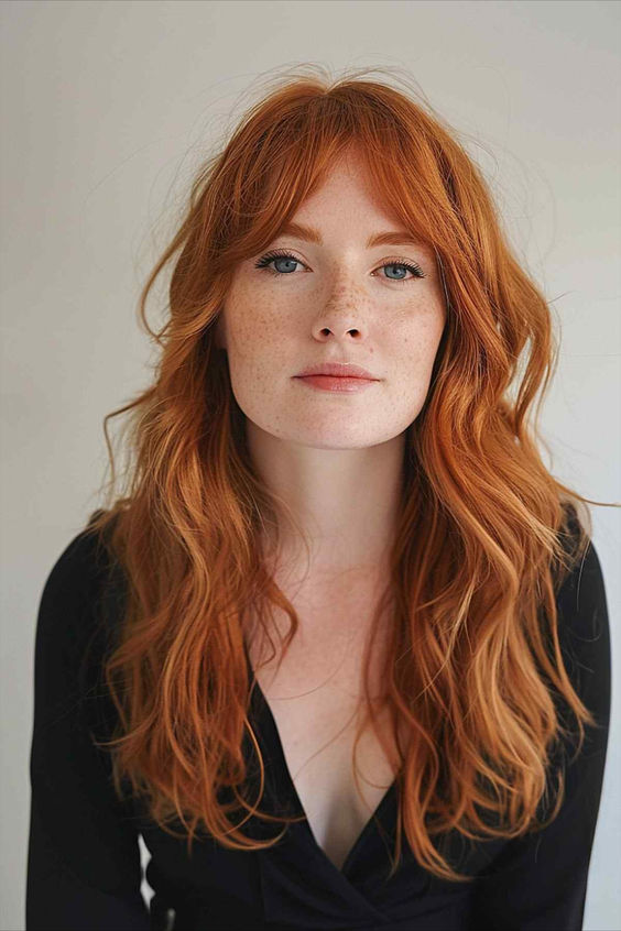 Ginger Long Hair With Wispy Curtain Bangs 3