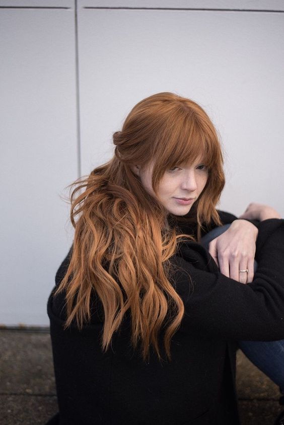 Ginger Long Hair With Wispy Curtain Bangs 5