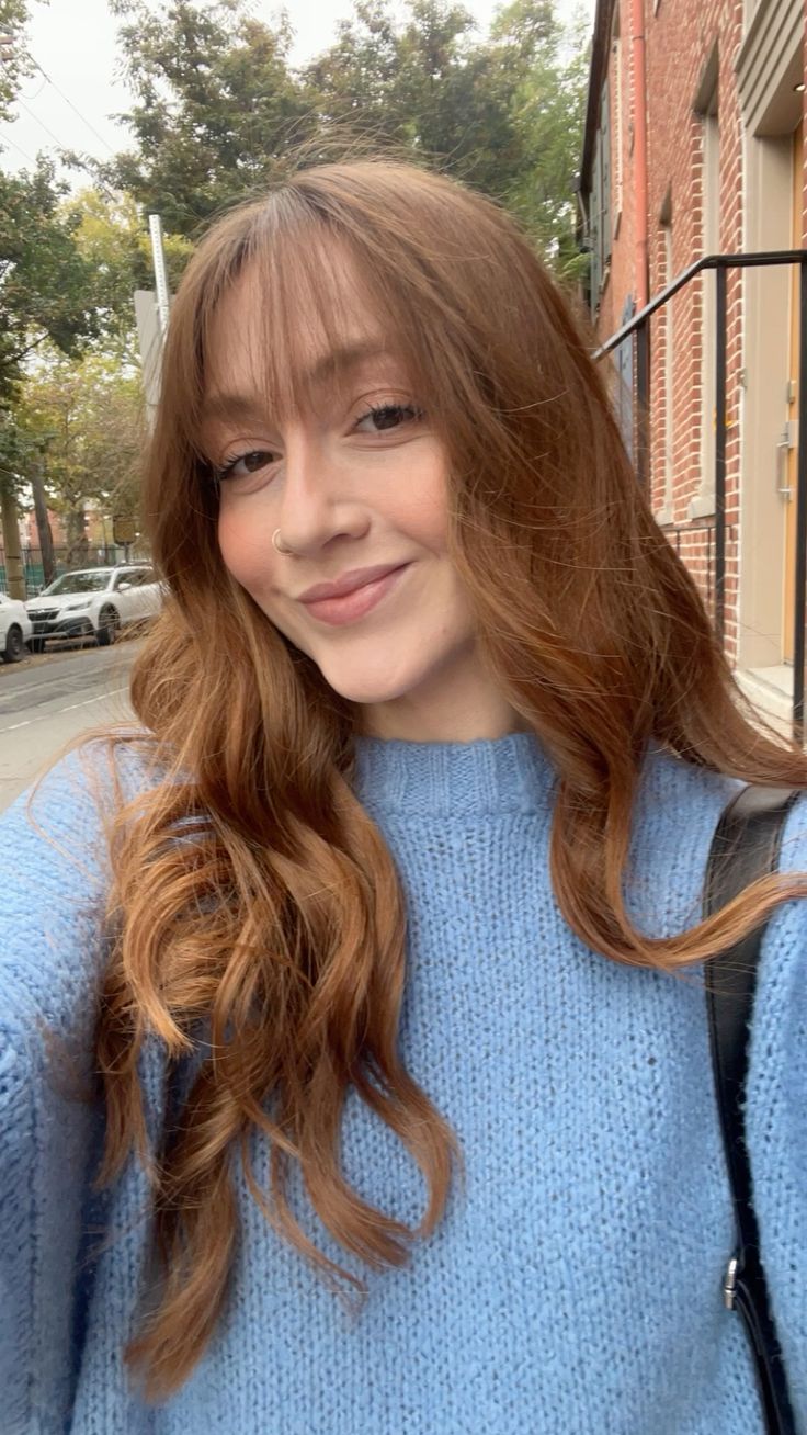 Ginger Long Hair With Wispy Curtain Bangs 7