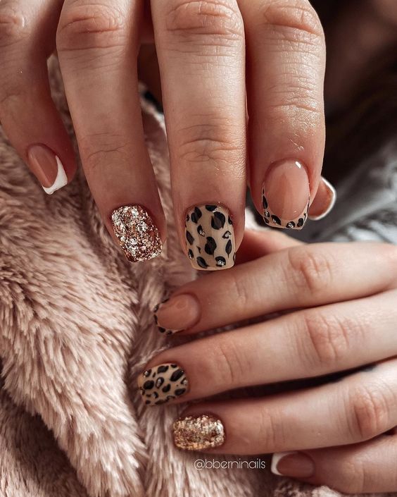 Glitter Leopard Print Nails 4