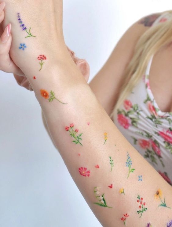 Multiple Colorful Flower Tattoos 5