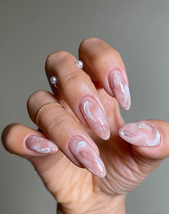 Nude Marble Bridesmaid Nail Ideas 5