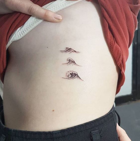 Sea Wave Tattoos On Rib 1