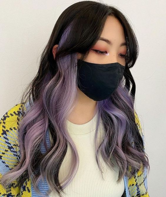 Violet Highlights On Dark Hair 1