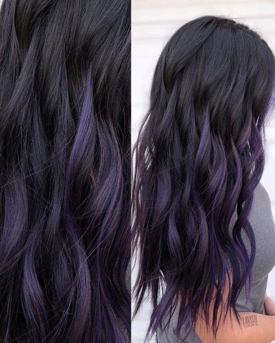 Violet Highlights On Dark Hair 3