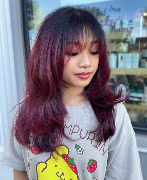 Wispy Curtain Bangs With Colorful Hair Dye 1