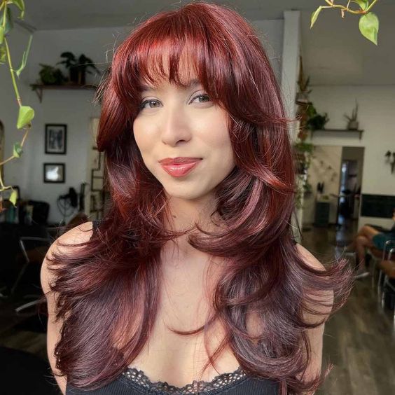 Wispy Curtain Bangs With Colorful Hair Dye 7