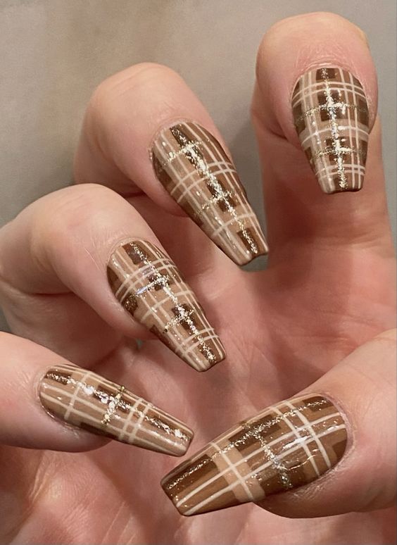 Brown Plaid Nails 6