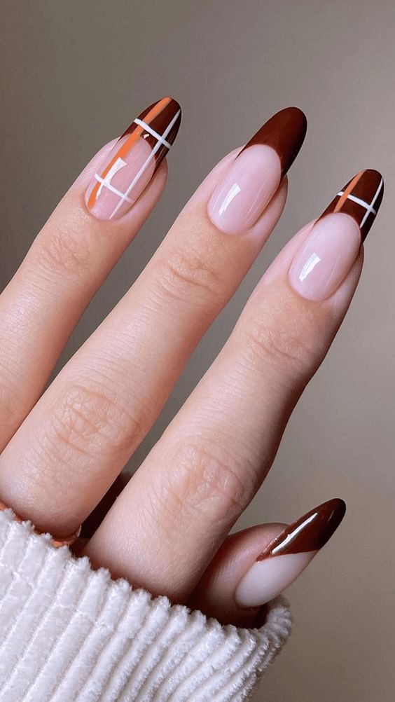 Brown Plaid Nails 7