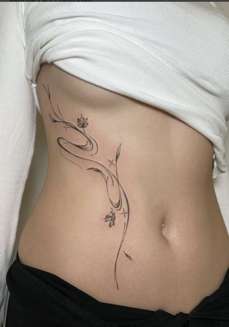 Flower Branch Waist Tattoos 1