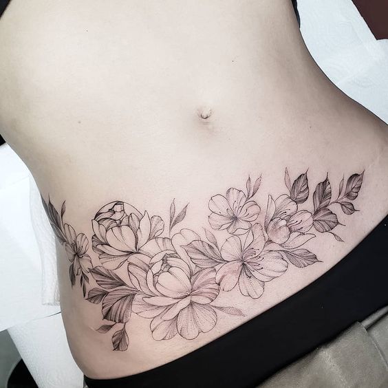 Flower Branch Waist Tattoos 10