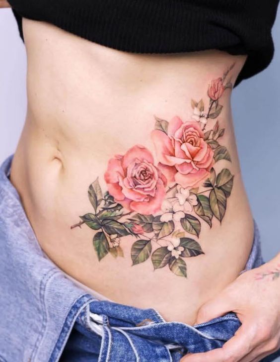 Flower Branch Waist Tattoos 2