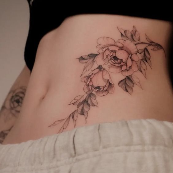 Flower Branch Waist Tattoos 4