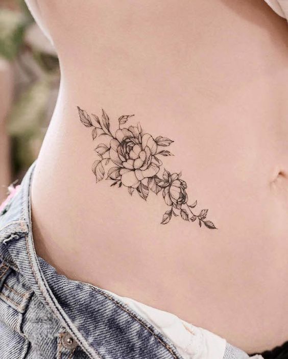 Flower Branch Waist Tattoos 5