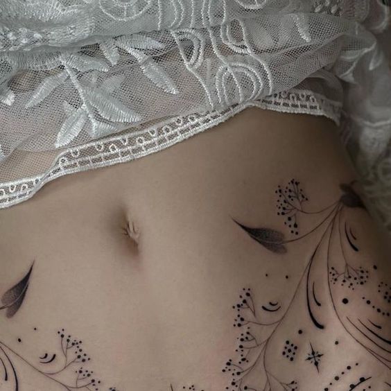 Flower Branch Waist Tattoos 6