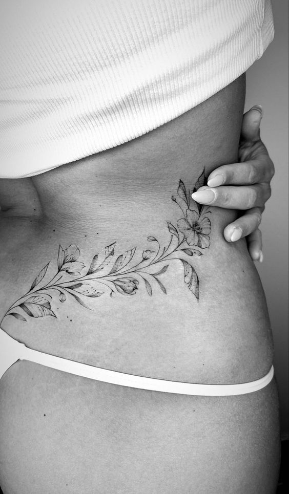 Flower Branch Waist Tattoos 7