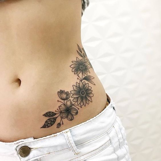 Flower Branch Waist Tattoos 9