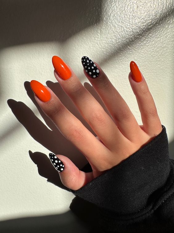 Orange And Black Abstract Nails 7