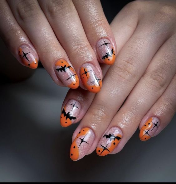 Orange And Black French Tips 2