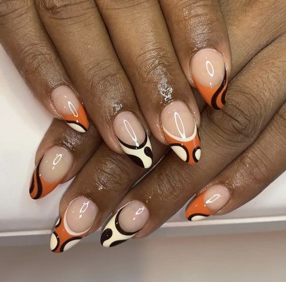 Orange And Black French Tips 3