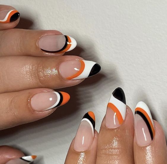 Orange And Black French Tips 6