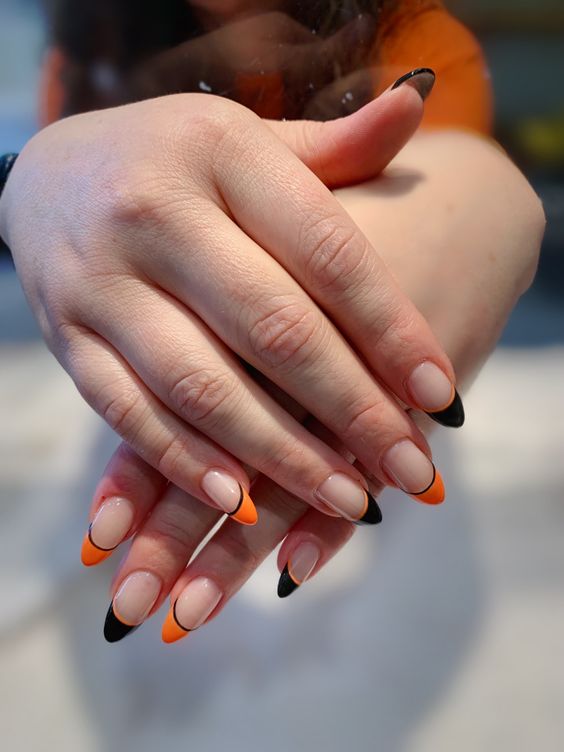 Orange And Black French Tips 7