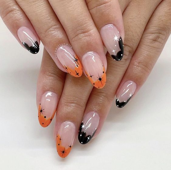 Orange And Black French Tips 8