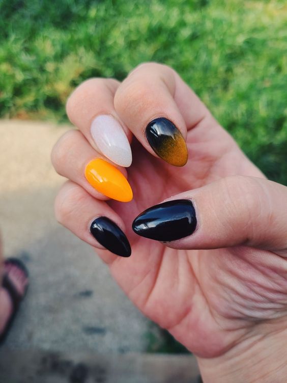 Orange And Black Ombre Nails 1