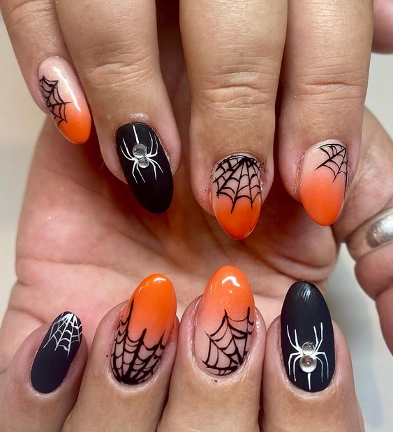 Orange And Black Ombre Nails 2