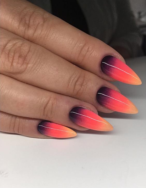 Orange And Black Ombre Nails 3