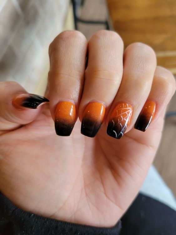 Orange And Black Ombre Nails 4