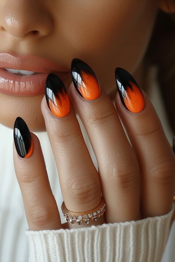 Orange And Black Ombre Nails 5