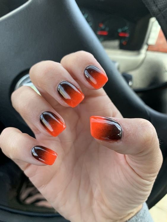 Orange And Black Ombre Nails 6