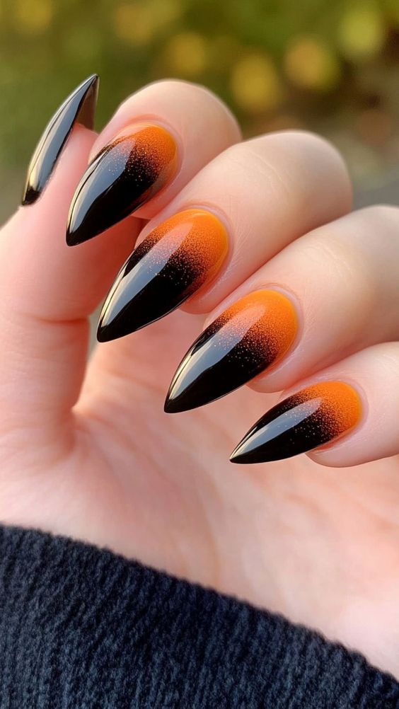 Orange And Black Ombre Nails 8