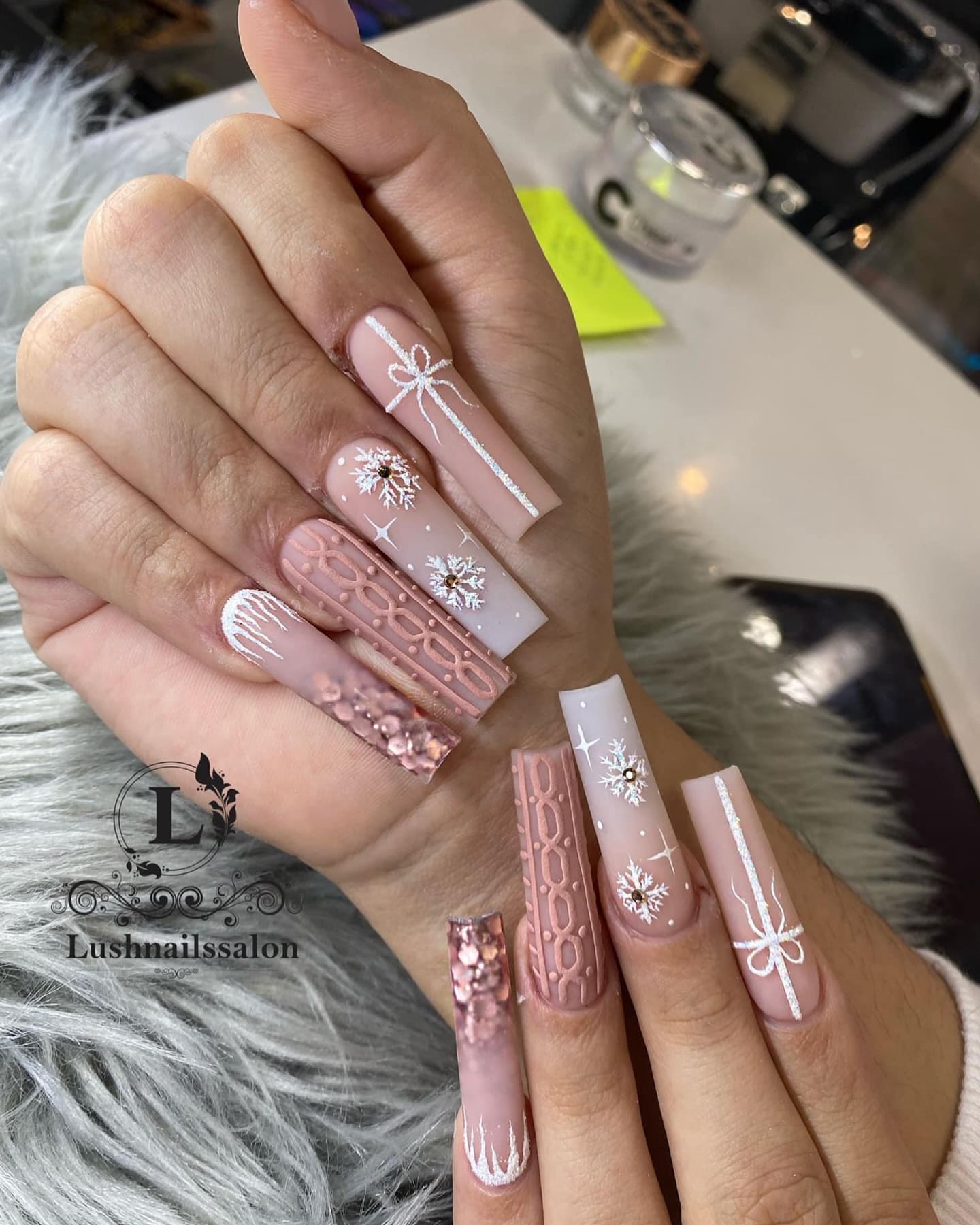 Blush Gift Wrap Sweater Nails