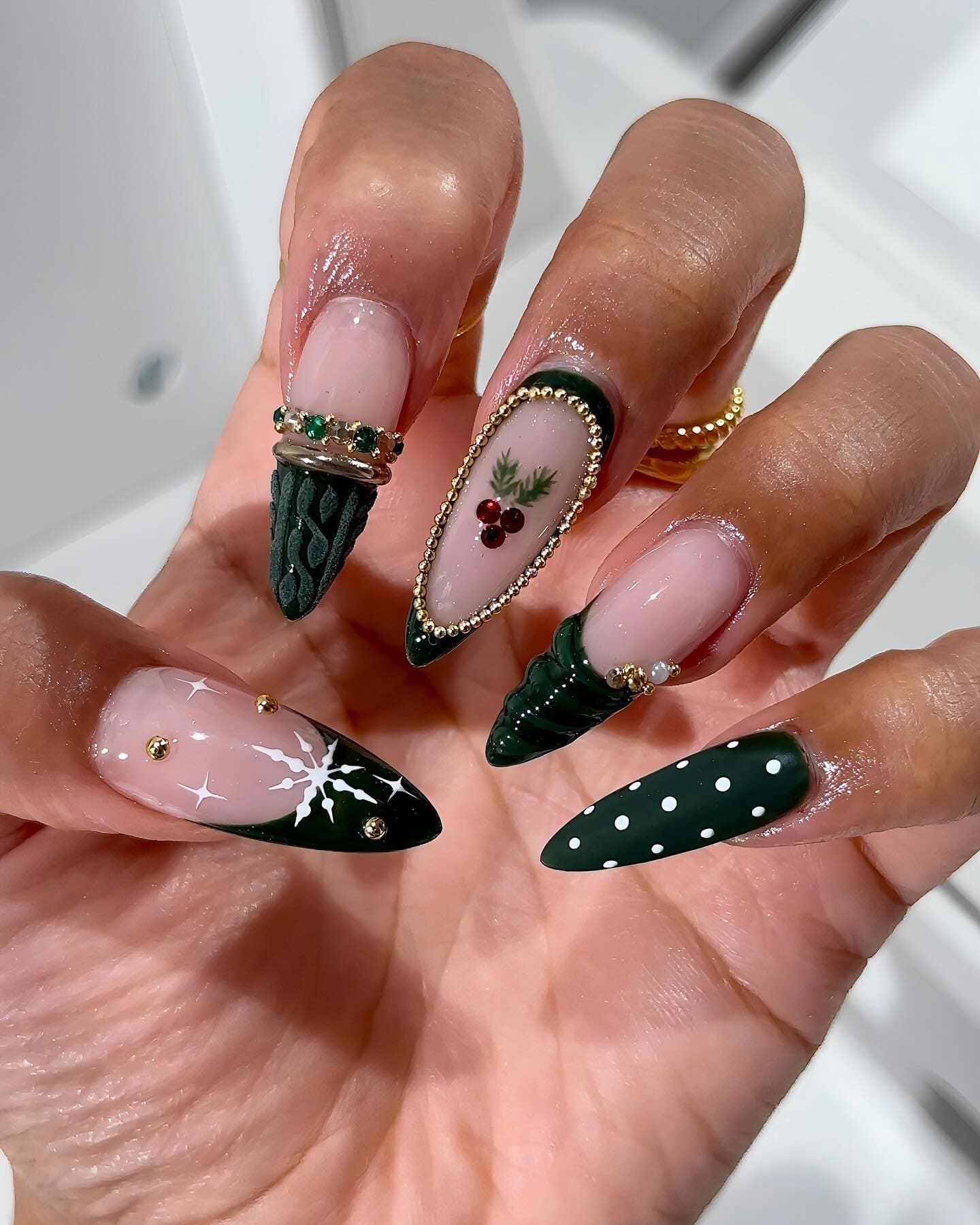 Emerald Luxe Holiday Sweater Nails