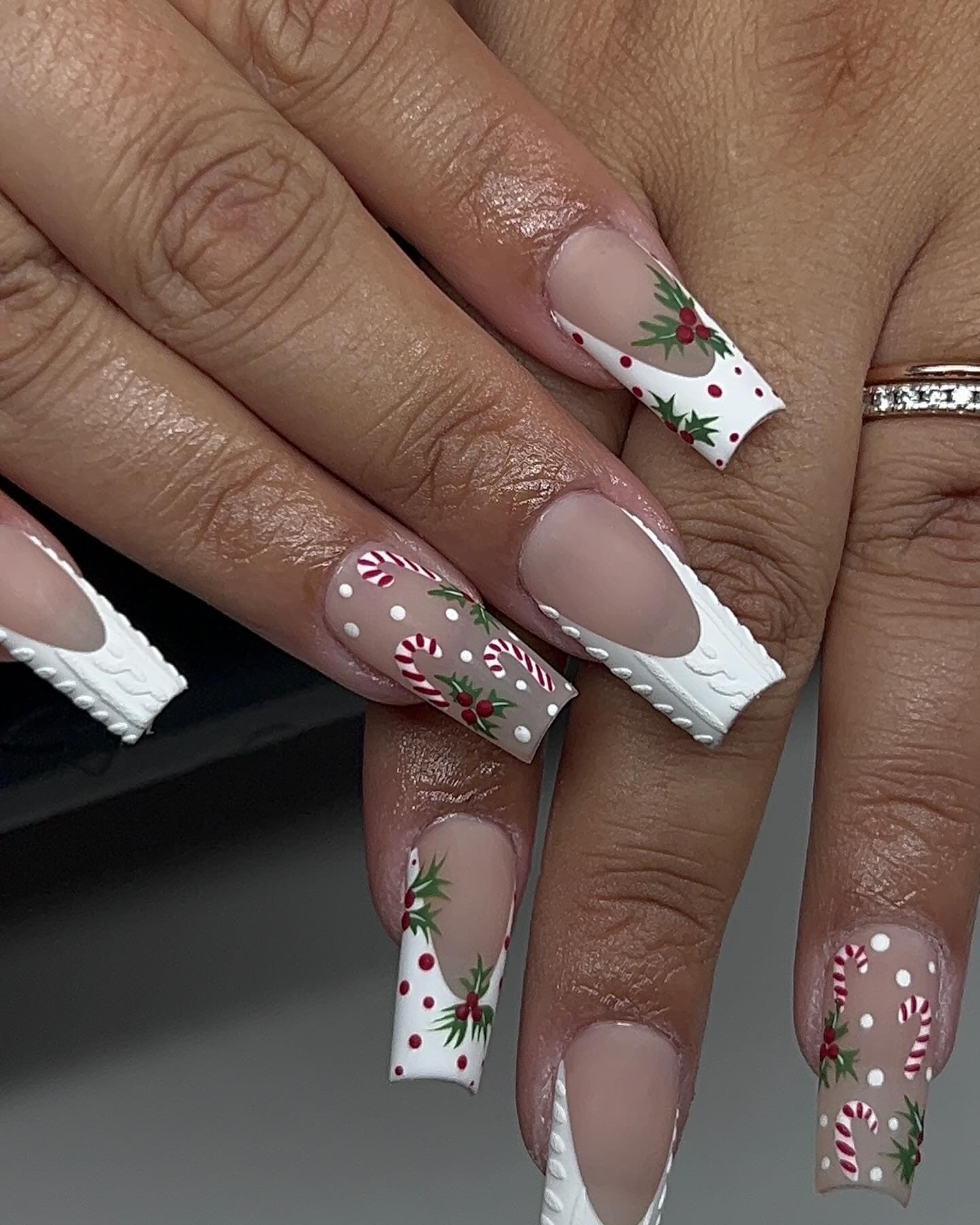 Holly and Candy Cane Sweater French Tips