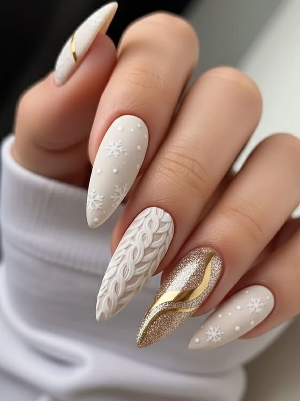Ivory Gold Cable Knit Nails