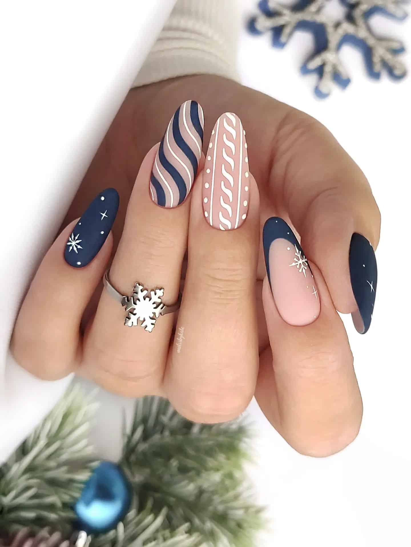 Navy Blush Nordic Sweater Nails