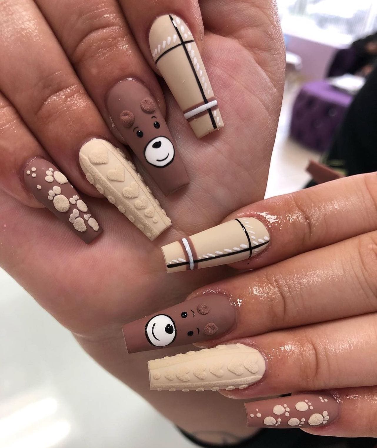 Teddy Bear Cozy Knit Nails